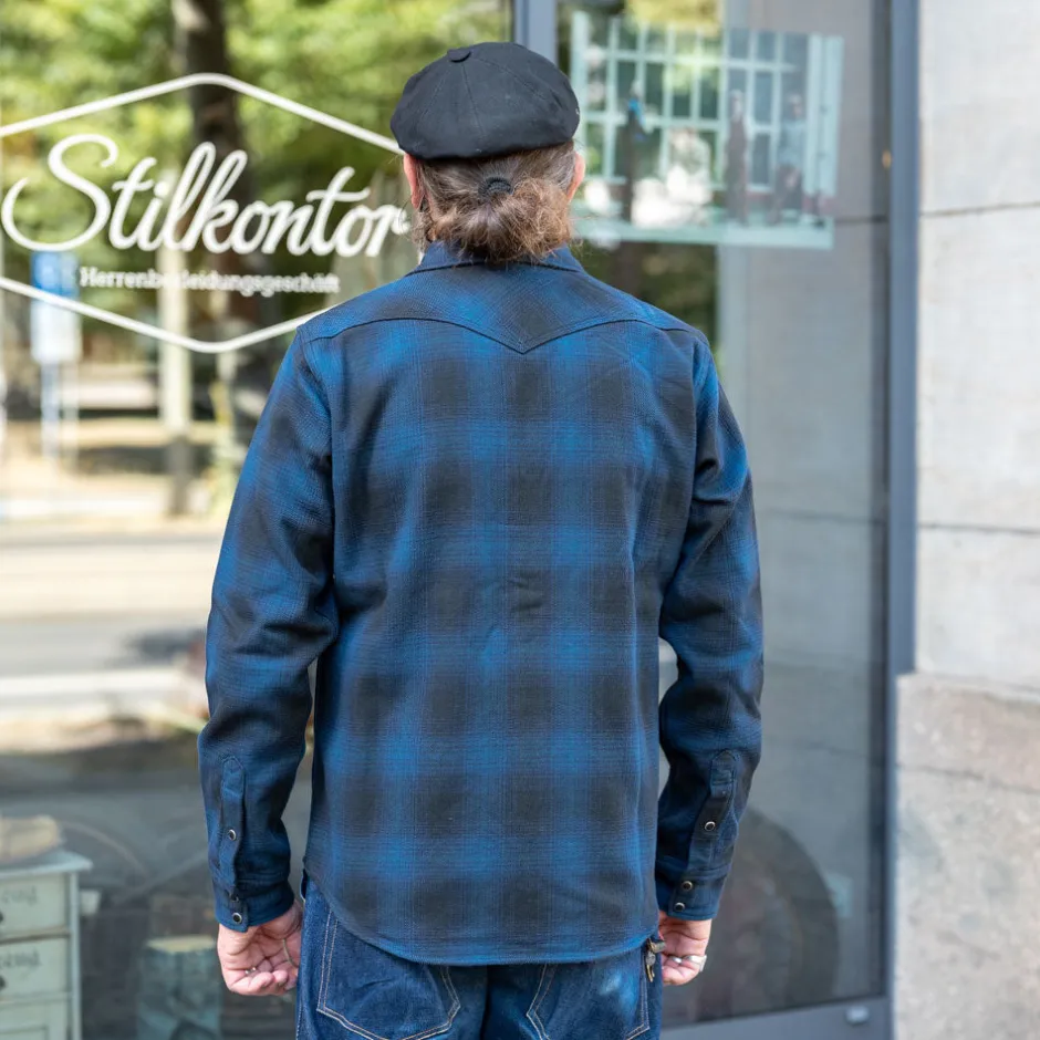 Iron Heart Hemden>Ultra Heavy Flannel Ombré Check Western Shirt IHSH-264-NAV Navy