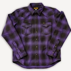 Iron Heart Hemden>Ultra Heavy Flannel Ombré Check Western Shirt IHSH-130-PUR Purple