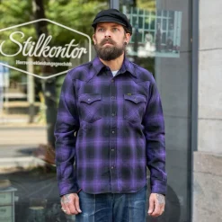 Iron Heart Hemden>Ultra Heavy Flannel Ombré Check Western Shirt IHSH-130-PUR Purple
