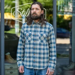 Freenote Cloth Hemden>Wells Shirt Blue Plaid