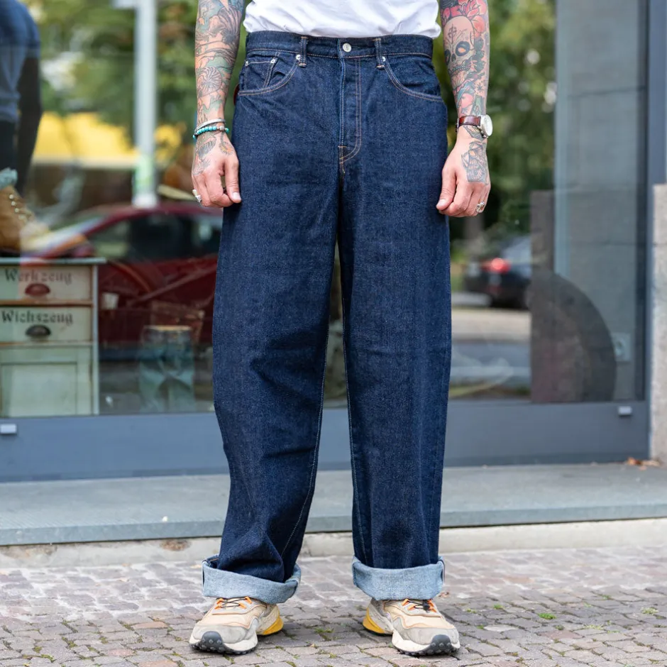 Edwin Hosen>Wide Pant Kurabo Red Selvedge 14oz Blue Rinsed